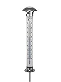 Spetebo XXL Außenthermometer mit Solar Leuchte - 112 cm - Gartenthermometer mit Erdspieß und Beleuchtung - Outdoor Thermometer klassisches Design für Garten Balkon Terrasse