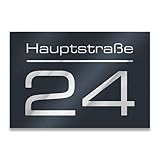 Metzler Hausnummer in Anthrazit - Hausnummernschild mit Gravur - Straßenname, Name und Wunsch-Nummer - Türschild in Anthrazit-Grau RAL 7016 - UV-beständig - Größe: 215 x 150 mm