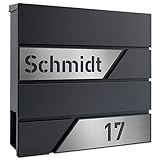 AlbersDesign - Personalisierter Design Briefkasten individuell mit Name/Anthrazit (RAL7016) - mit individuellen Edelstahl-Schildern