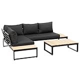 greemotion Lounge-Set Rio, Gartenmöbel-Set aus Aluminium & Akazienholz FSC 100%, Schwarz / Holzfarben / Grau, Mittel