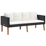 vidaXL Gartensofa 2-Sitzer mit Auflagen Zweisitzer Sofa Lounge Gartenbank Gartenmöbel Sitzgruppe Garten Garnitur Poly Rattan Schwarz