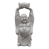 gartendekoparadies.de Glücklicher Buddha, Steinfigur, H. 41 cm, 8 kg, Grau, frostsicher aus Steinguss für Außenbereich