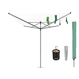 Brabantia - Lift-O-Matic drehbaren Wäschespinne - Reibungsloses Drehungen - UV-beständige Wäscheleine, 50 m - Kein Durchhängen - Auch für Kleiderbügel - Metallic Grey- ø 295 cm