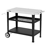 Royal Gourmet Servierwagen 3-Etagen mit Müllsackhalter Küchenwagen Edelstahl Beistelltisch Outdoor Plancha Grilltisch Rollwagen Trolley Silber Arbeitsplatte 85 x 50cm