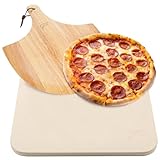 Pizzastein Hans Grill Pizza Ofenstein mit Holz Pizza Peel Brett | Langlebig, dick & echt Holz, Rechteckig, leicht zu Handhaben | Backen, Grillen und Servieren Für Torten, Gebäck, Kuchen, Brot, Pizza