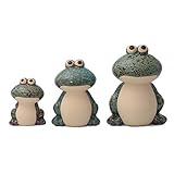 Flanacom Dekofiguren Set aus Keramik - Tierfiguren für Innen und Außen - Deko-Artikel für Wohnung & Garten - Tier Gartendeko Wohnzimmerdeko (Frosch 3er Set Grün)