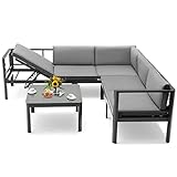 COSTWAY Lounge-Set aus Aluminium, Gartenlounge für 4-5 Personen, Gartenmöbel-Set Sitzgruppe mit Kaffeetisch, Sitzkissen, Ecklounge für Garten, Terrasse und Balkon