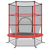 COSTWAY Ø165cm Gartentrampolin mit Sicherheitsnetz, Trampolin bis 135KG belastbar, Indoor-/Outdoortrampolin für Kinder ab 3 Jahre (Rot, Ø165x165cm)