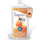 Maxxi Clean | 750 ml Bioethanol für Tischkamine | Made in Germany | geruchsneutral und rußfrei bei Indoor,- und Outdoor Ethanol-Kaminen | geeignet für Raum,- und Gartenfeuer mit Alkohol-Kamin