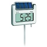 TFA Dostmann Avenue digitales Solar-Gartenthermometer, 30.2026, mit Lichtsensor, Zeitangabe, Höchst-und Tiefstwerte, Höhe 1145mm, silber
