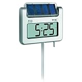 TFA Dostmann Avenue digitales Solar-Gartenthermometer, 30.2026, mit Lichtsensor, Zeitangabe, Höchst-und Tiefstwerte, Höhe 1145mm, silber