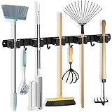 ZcScoery Besenhalterung Wand,Gerätehalter Edelstahl,Besen Mop Halter Wandhalterung,Selbstklebend Werkzeughalter Organizer mit 5 Halter und 4 Haken für Zuhause,Küche,Badezimmer,Garage,Garten