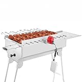 BEM Rambo Mangal Schaschlikgrill, Grillset mit Zubehör inkl. Powerbank + Motor, Elektrisch, Edelstahl, Klappbar, Holzkohlegrill mit Spießen