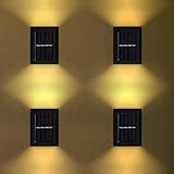 Solar LED Wandleuchte, 4 Stück 2 LEDs Solarlampen für Außen Solar Wandleuchte Aussen Solarleuchte Außen Wandleuchte Up & Down Light Dekorative, Solar Wandleuchten Dekorative für Hauswand Flur (Warm)