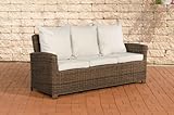 CLP Poly-Rattan 3er Sofa FISOLO aus Aluminium I Gartensofa für 3 Personen I Loungesofa mit Polsterkissen I 5mm Rattandicke, Farbe:braun-meliert, Polsterfarbe:Cremeweiß