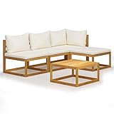 Festnight Loungemöbel 5-TLG. Gartenlounge Outdoor Loungemöbel Terrasse Modulares Sofa Gartenmöbel Set Holz Ecksofa Garten Gartengarnitur Terassenmoebel Set mit Auflage Massivholz Akazie