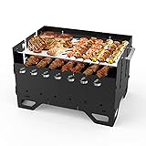 Onlyfire Mobiler Mangal Kohlegrill | Schaschlik Grill mit Plancha Grillplatte & 7 Spieße, 2 in 1 Tragbarer BBQ Holzkohlegrill - Ideal für Schaschlik, Kebab und Gemüse, 53 x 34 x30 cm