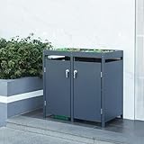 [en.casa] Mülltonnenbox Valkeakoski Mülltonnenverkleidung mit Pflanzdach Müllbox aus Stahl abschließbarer Container für 2 Tonnen 2x120L Anthrazit 110x115x62cm