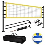 Volleyballnetz Set, 9.5m x 1m,Beachvolleyball Set,Faltbare Volleyball Komplettes Netz Set mit Stahlpfosten, Feldmarkierung,Volleyball und Kostenlose Tragetasche, Volleyball Linien, Höhenverstellbar