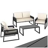 tectake® Rope Design Lounge Möbel Set für Garten oder Balkon, Outdoor Sitzgruppe Terrassenmöbel mit 2X Sessel, 1x Sofa, 1x Tisch in Holz Optik, inkl. Gartenmöbel-Kissen, wetterfest
