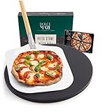 DOLCE MARE Pizzastein schwarz & rund Inkl. Aluminium-Pizzaschieber - Pizza Stein aus hochwertigem Cordierit für Backofen & Grill - Backstein für Pizza wie beim Italiener - auch als Brotbackstein