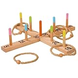 Eichhorn 100004505 - Outdoor Ringwurfspiel - 50x50cm mit 5 Wurfringen, 1 Kreuz, 9 Spielstäben, aus Kiefernholz