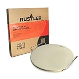 Rustler by Björn Freitag Premium Pizzastein Rund, Grill Brotbackstein aus Cordierit mit Edelstahl-Gestell Griffen für knusprige Pizza, Brot und Flammkuchen, ø 33 cm