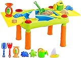 deAO Sand und Wasser Outdoor Aktivitäten Spieltisch für Kinder mit Doppelfach, Deckel und über 10 Zubehörteilen, mehrfarbig, 100 x 48 x 46 centimeters