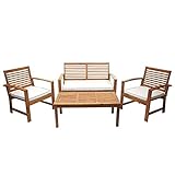 Mendler Gartengarnitur HWC-E99, Sitzgruppe Balkon-Set Lounge-Set, Akazienholz massiv MVG-Zertifiziert - Kissen Creme