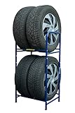 Goodyear Reifenregal für 4 Reifen, platzsparende Aufbewahrung, höhenverstellbar, 2 Ebenen, Tragkraft bis zu 120 kg, blau