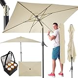 TOM rechteckiger Sonnenschirm mit Schutzhülle und Kurbel für Balkon, Garten & Terrasse – großer 140 x 210 cm Gartenschirm Schirm in Anthrazit oder Beige – 45° knickbar (Beige)