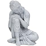 TERESA'S COLLECTIONS Buddha Figur für Zen Garten, 20cm Schlafender Buddha Gartenfigur aus Harz, Hellgrau Buddha Statue für Haus Büro Zen Garten, Wetterfest Frostsich Feng Shui Deko