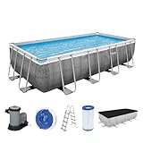 Bestway Power Steel Frame Pool Komplett-Set mit Filterpumpe 549 x 274 x 122 cm, Rattan-Optik (Schiefergrau), eckig