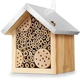 WILDLIFE HOME Bienenhotel mit Metalldach, Wildbienen Insektenhotel - Fertig Montiert aus Kiefernholz & 100% Wetterfest - Unbehandelt, Insektenhotel, Nisthilfe für Bienen, Wildbienen