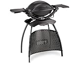 Weber Q1400 Elektrogrill mit Stand, 43 x 32cm Grillfäche, portabler BBQ Grill, 2-geteilter porzellanemaillierter Guss-Grillrost, Aluminiumguss Deckel & Gehäuse - Dark Grey (52020879)