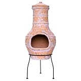 Nexos Trading Terrassenofen Gartenkamin Terracotta 85 cm Gartenofen Stahlgestell Feueröffnung20x15 cm Schlotöffnung 26x15 cm robust 19,5 kg Grillkamin