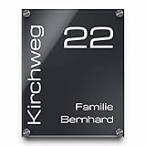 Edle Hausnummer aus Hochglanz Acrylglas in anthrazit oder schwarz - Hausnummernschild mit Zahlen und Straße 20x25 cm