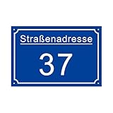 CQSXM Hausnummer mit Straßennamen und Nummer, Hausnummernschild aus Aluminiumlegierung - Anpassbare Nummer und Straßenname, Wetterfest (Blau)