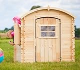 Timbela Kinderspielhaus aus Holz MIT BÖDEN - Spielhaus im Freien für Kinder - B112xL146xH145 cm/1,1m2 Gartenspielhaus - Garten-Sommerhaus für Kinder M505