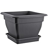 BURI XXL Pflanzkübel Blumentopf 60x60cm mit Wasserspeicher und Untersetzer - 70 Liter Pflanztopf gegen Staunässe Anthrazit UV-stabil, frostsicher, robust