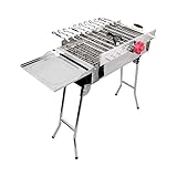 Vertimeet Grillset - Edelstahl Holzkohle-Grill mit Kohlebehälter, Grillaufsatz für 11x Fleisch- oder Gemüse-Spieße mit 5V Motor und Powerbank für eine kabellose Nutzung - zusammenklappbar