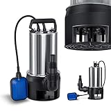 MASKO® Schmutzwasserpumpe Tauchpumpe 1100 W 20.000 l/h max. Förderhöhe 9m Fremdkörper bis 35 mm Edelstahl 10m Anschlußkabel Schwimmerschalter Wasserpumpe Tauchdruckpumpe Brunnenpumpe Gartenpumpe