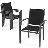 Devoko Gartenstühle Stapelbar Aluminium Outdoor-Stühle Belastbarkeit 140 kg (Dunkelgrau, 4er)