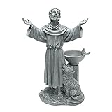 Design Toscano St. Francis Segen Religiöse Gartenstatue mit Vogeltrinkstelle, Polyresin, steingrau, 48 cm