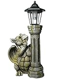 Kremers Schatzkiste Drachenkind mit Solar Laterne Drache Figur Gargoyle Gartenfigur mit Solarlaterne