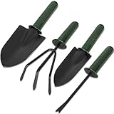 Gartenwerkzeug Set, 4-Teiliges Edelstahl Gartenset Werkzeug Set mit Griffen Plastik Gartengeräte Kit Mini Blumenkelle Gartenschaufel Harke Dreizack Klein für Pflanzen und Gartenarbeit