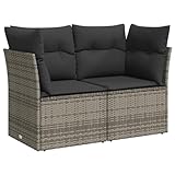 vidaXL Gartensofa mit Kissen 2-Sitzer, Sofa mit Staufach unter Sitzfläche, Terrassensofa mit abnehmbarem waschbarem Bezug, Gartenmöbel Terrassenmöbel, Grau Poly Rattan