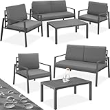 tectake® Aluminium Lounge, Set mit 2 Sessel 1 Sofa 1 Beistelltisch Outdoor, Gartenmöbel mit Kissen, Loungemöbel Set für Balkon, Garten, Wintergarten, Terrassenmöbel - grau