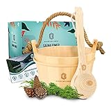 Komplettes Bader Wellness® Sauna Set mit 4,5 L Sauna Kübel, Schritt-für-Schritt Saunabadeanleitung, Sauna Eimer mit Kelle und weiterem Zubehör. Perfekt für ein vollständiges Sauna-Erlebnis.