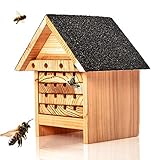 Skojig© Bienenhotel aus Naturholz - Nisthilfe & Unterschlupf für Wildbienen | ideal für Garten oder Balkon - wetterbeständiges, unbehandeltes Massiv-Holz : Insektenhotel Insektenhaus Bienenhaus